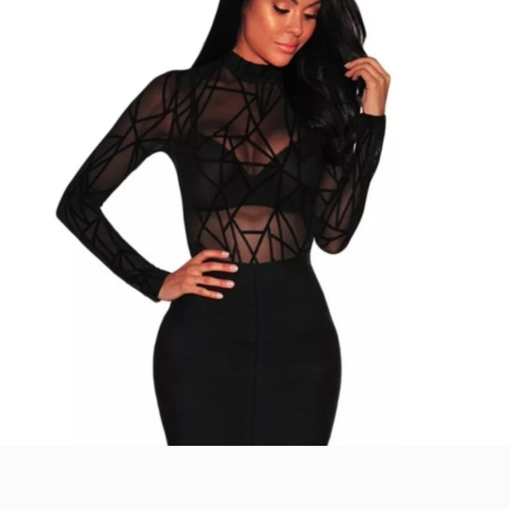 Elegant Black Sheer Geometric Top